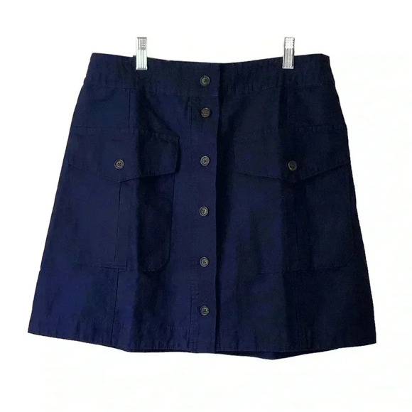 Banana Republic NWT Skirt Women’s 10 Navy Blue Front Button Linen Blend Mini - Picture 2 of 11